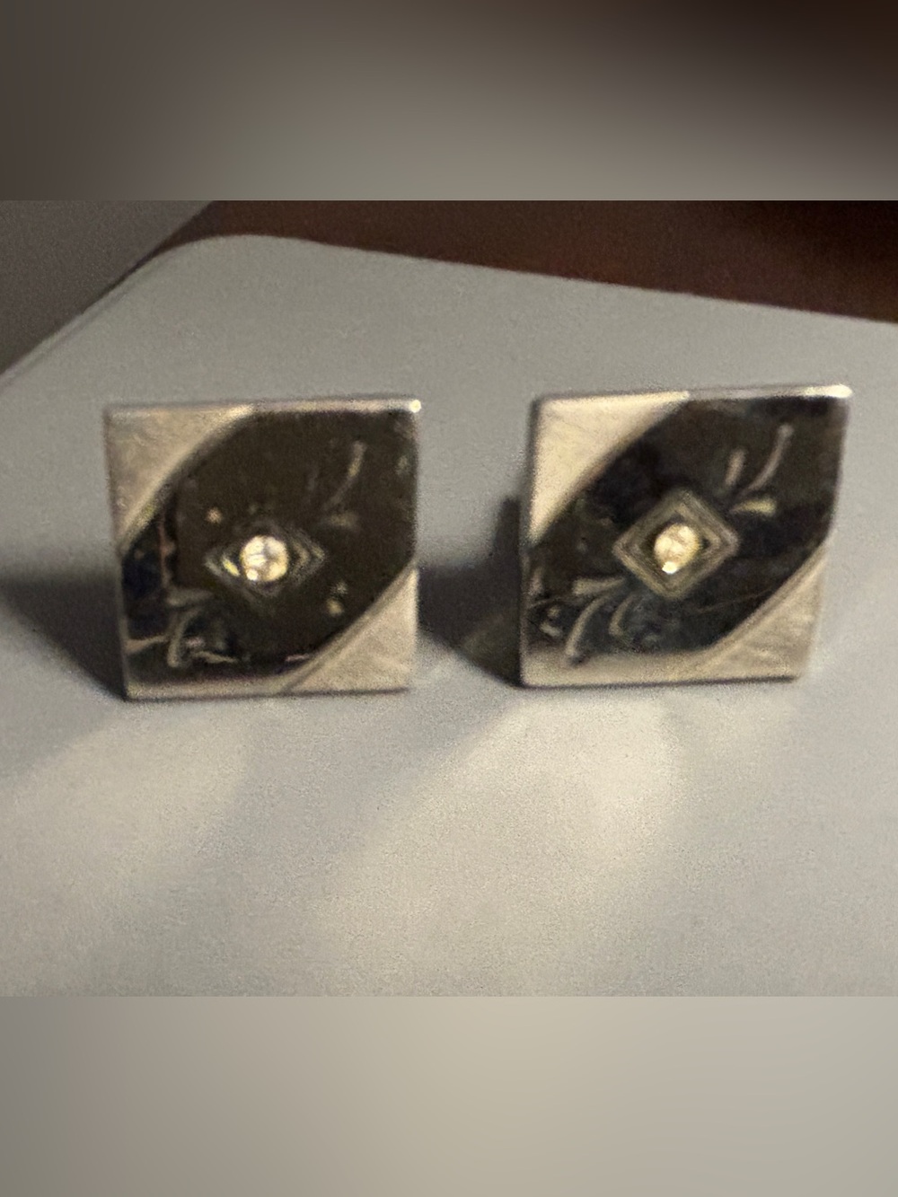 Men’s Silver Square Men’s Cufflinks with Diamond Accent